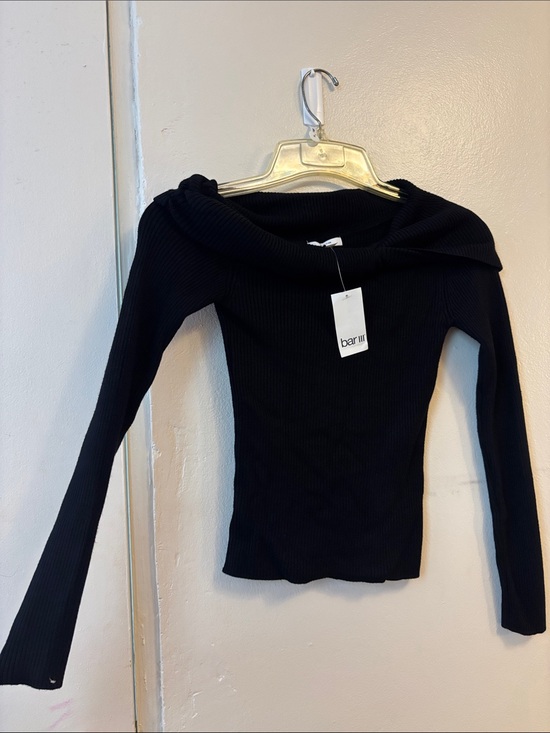Bar III Sweaters - Bar III Black Off-Shoulder Ribbed Long Sleeve Top